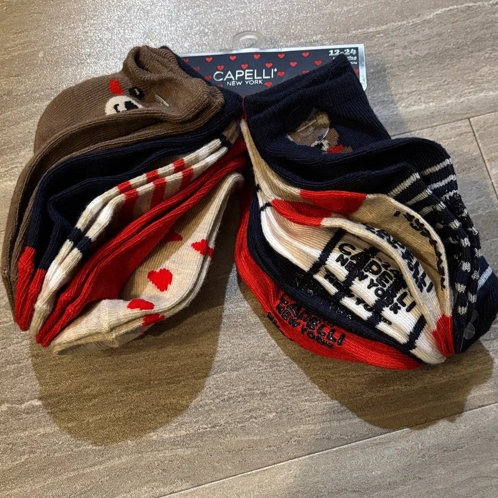Capelli 10 Pairs Sock Set- Bears, Stripes, Brown, Navy & Red